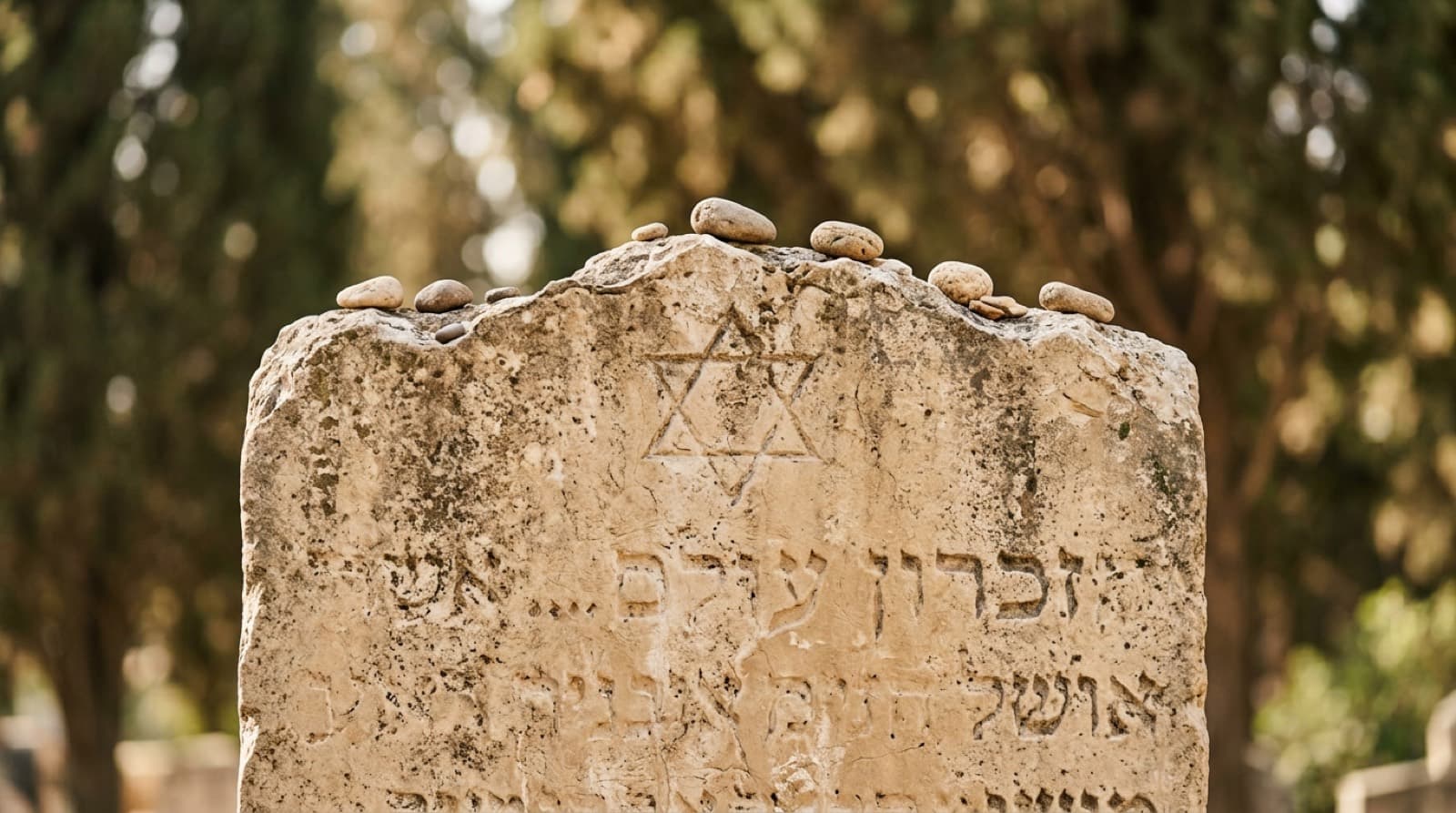 מצבת אבן עם מגן דוד ואבני זיכרון — מצוות ניחום אבלים